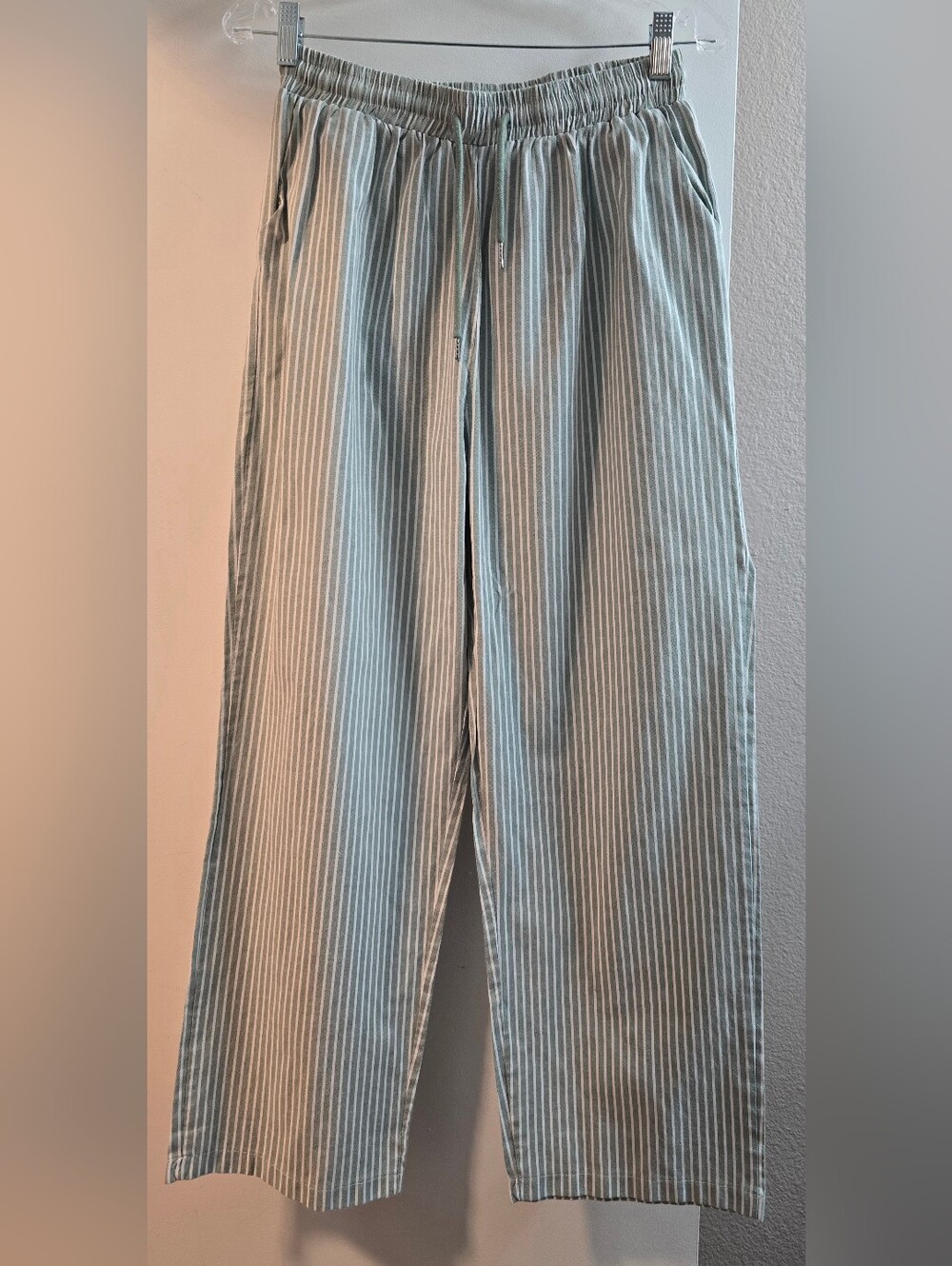 141 Straight Leg Pinstripe Pants in Light Blue and White